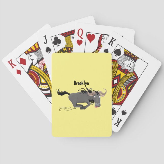 Funny wildebeest running cartoon illustration playing cards (Back)