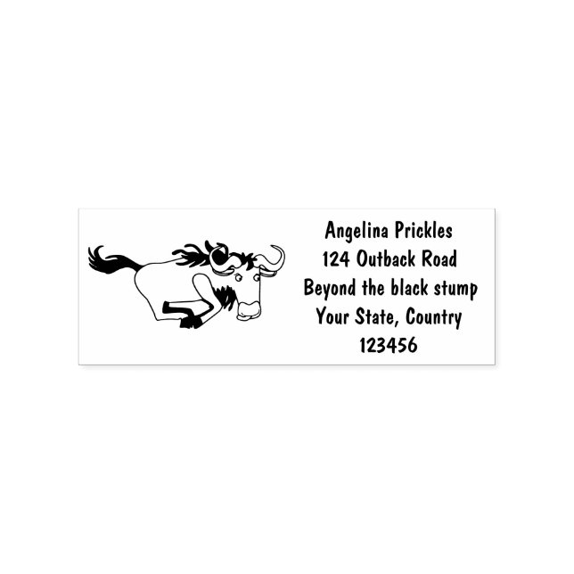 Funny wildebeest running cartoon illustration rubber stamp (Imprint)