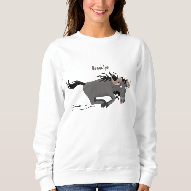 Funny wildebeest running cartoon illustration sweatshirt (Front)