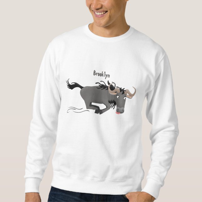Funny wildebeest running cartoon illustration  sweatshirt (Front)