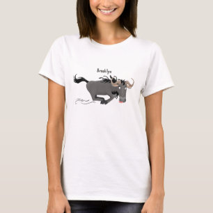Funny wildebeest running cartoon illustration T-Shirt