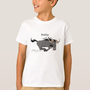 Funny wildebeest running cartoon illustration T-Shirt