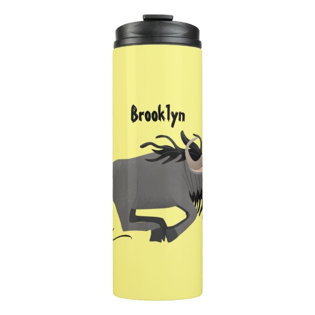 Funny wildebeest running cartoon illustration thermal tumbler (Front)