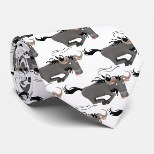 Funny wildebeest running cartoon illustration tie