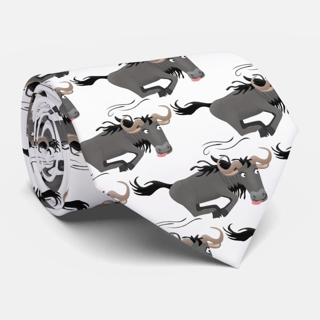 Funny wildebeest running cartoon illustration tie (Rolled)