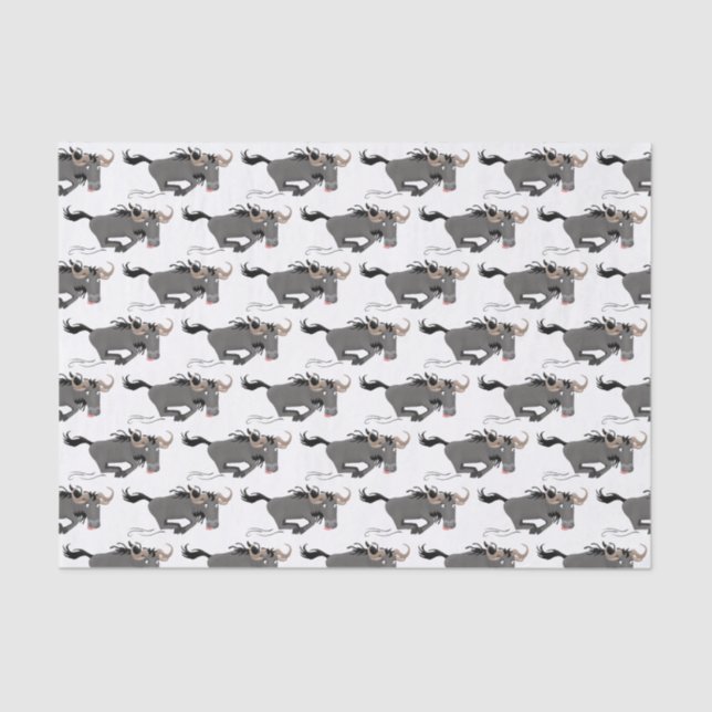 Funny wildebeest running cartoon illustration tissue paper (Front)