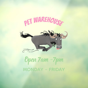 Funny wildebeest running cartoon illustration window cling