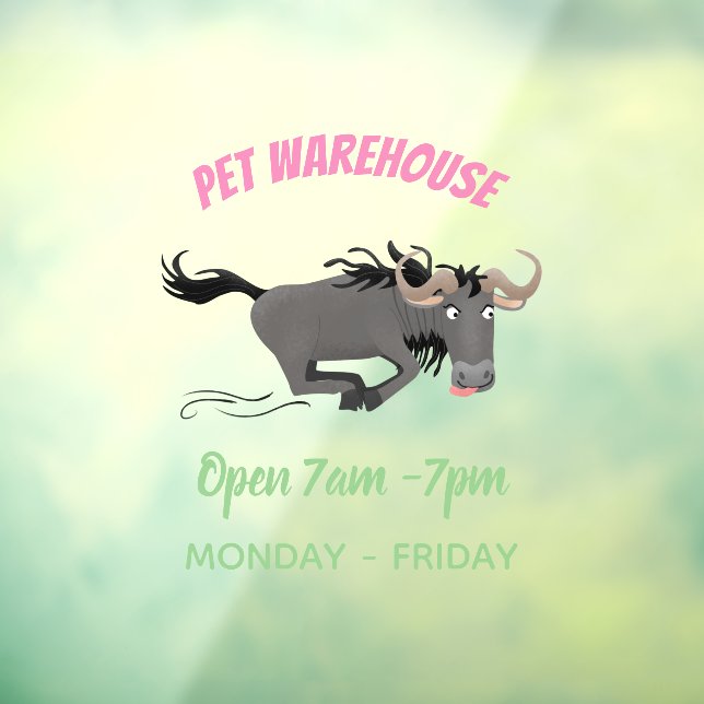 Funny wildebeest running cartoon illustration window cling (Sheet 3)