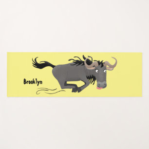 Funny wildebeest running cartoon illustration yoga mat