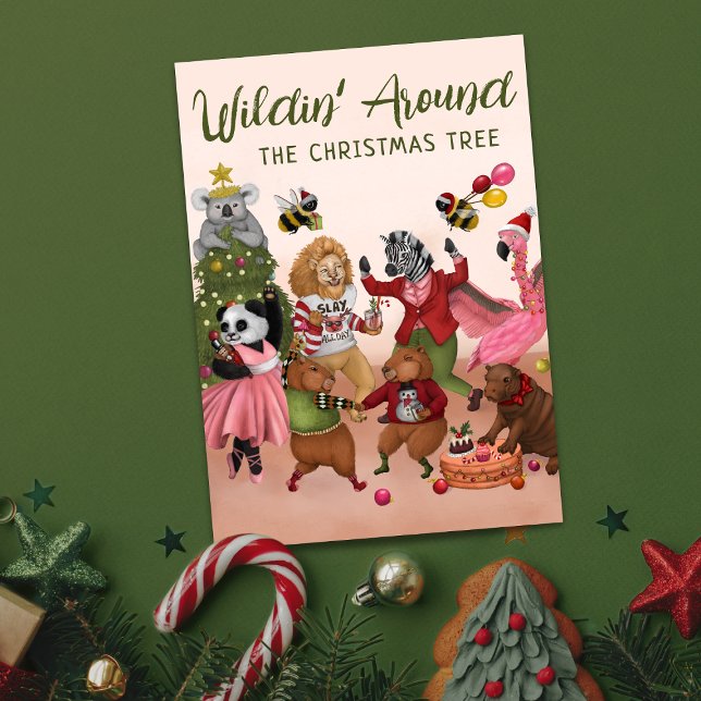 Funny Wilding Around the Christmas Tree  Card (Creator Uploaded)