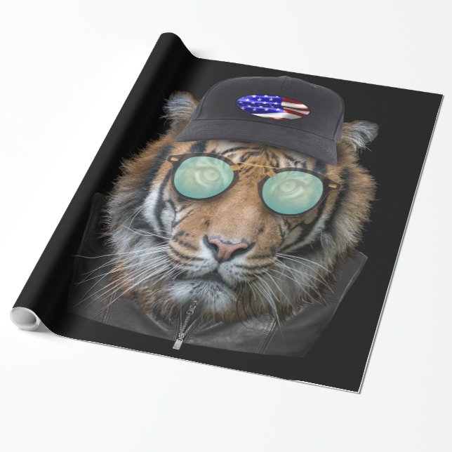 Funny wildlife dressed up Bengal Tiger Wrapping Paper (Unrolled)