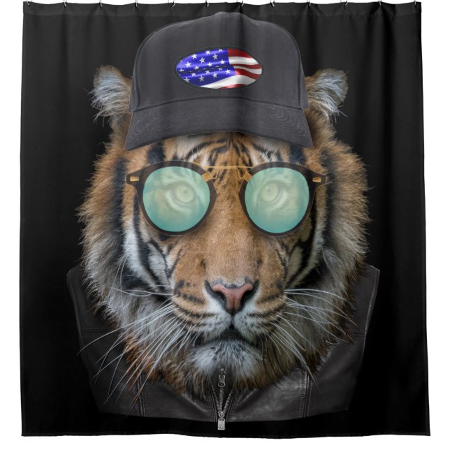 Funny wildlife dressed up Funny Bengal Tiger Shower Curtain (Front)