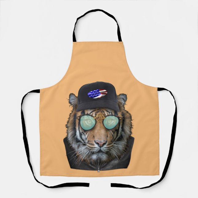 Funny wildlife dressed up Funny Bengal Tiger Wood  Apron (Front)