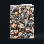 Funny Wildlife Group Birthday Card<br><div class="desc">Group of cartoonish crazy elephants,  monkeys,  giraffes,  and other wildlife for birthday from the group.
Text can be changed.</div>