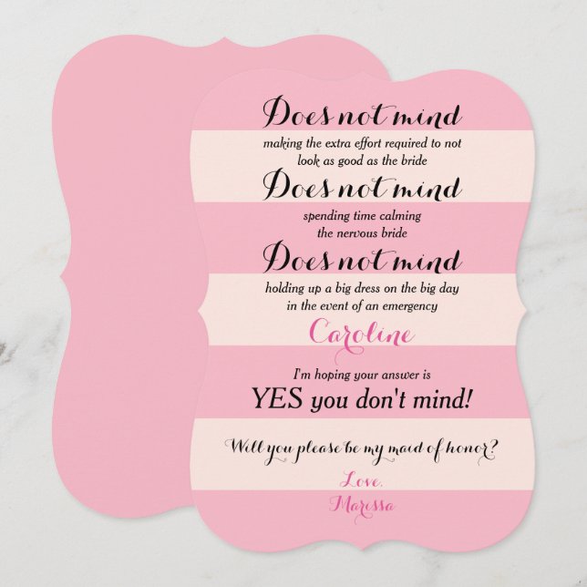 Funny Will You Be My Maid of Honour Rose and Blush Invitation (Front/Back)