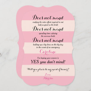 Funny Will You Be My Maid of Honour Rose and Blush Invitation