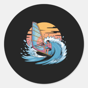 Funny Windsurfing Art For Men Women Windsurfer Win Classic Round Sticker