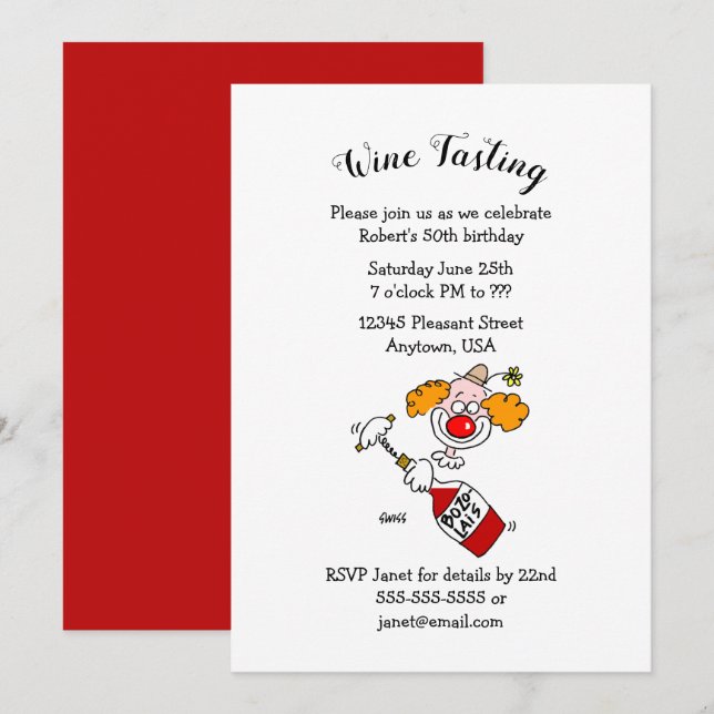 Funny Wine Aficionado Birthday Party Invitations (Front/Back)