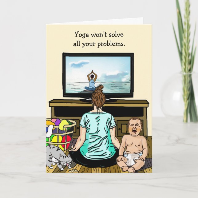 Funny Wine and Yoga Humour Friendship Card (Front)