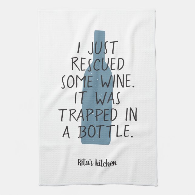 Funny Wine Bottle Saying Name Blue Black Nice Tea Towel (Vertical)