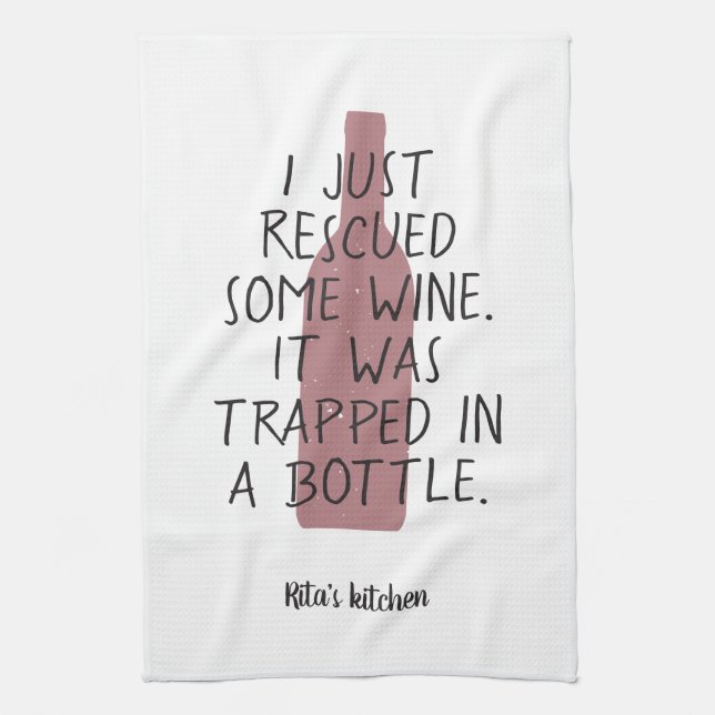 Funny Wine Bottle Saying Name Red Black Nice Tea Towel (Vertical)