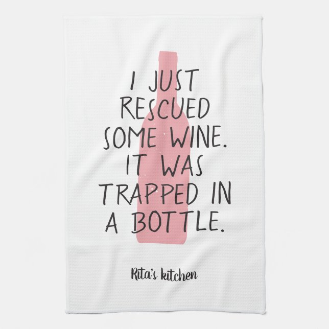Funny Wine Bottle Saying Name Rosé Pink Black Nice Tea Towel (Vertical)