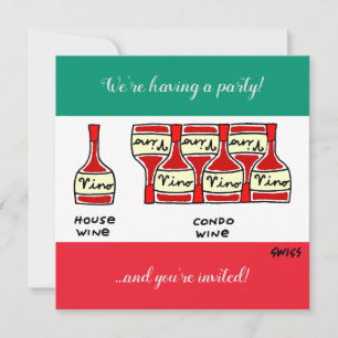 Funny Wine Cartoon Condo Warming Humourous Tasting Invitation