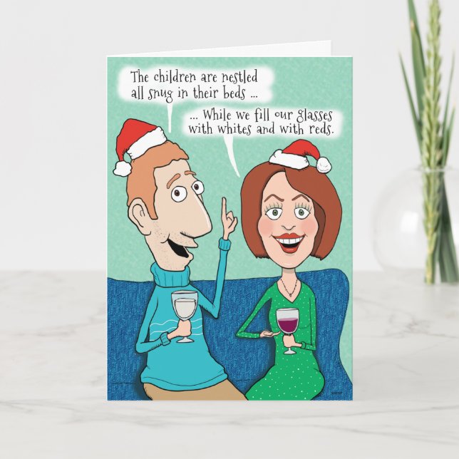 Funny Wine Drinkers Christmas Card (Front)