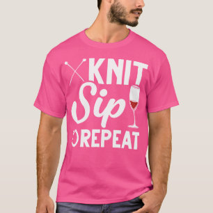 Funny Wine Drinking Mum Knitting T-Shirt