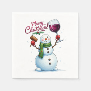 Funny wine drinking snowman Holiday party  Napkin