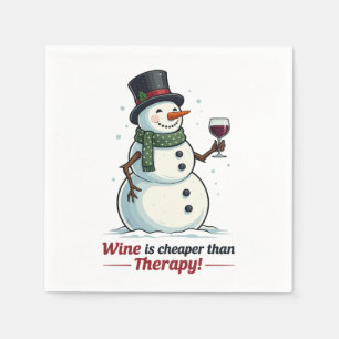Funny wine drinking snowman Holiday party Napkin