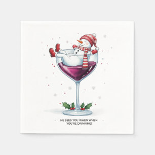 Funny wine drinking snowman Holiday party Napkin