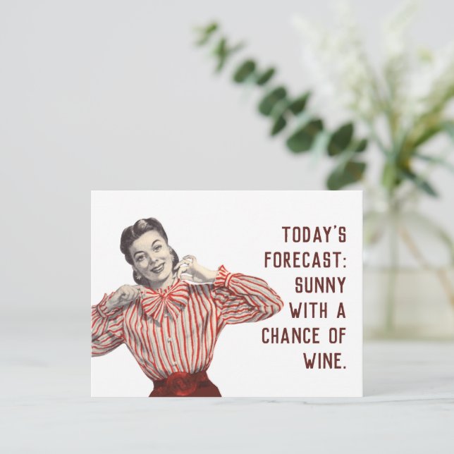 Funny Wine Forecast Vintage Woman Postcard (Standing Front)