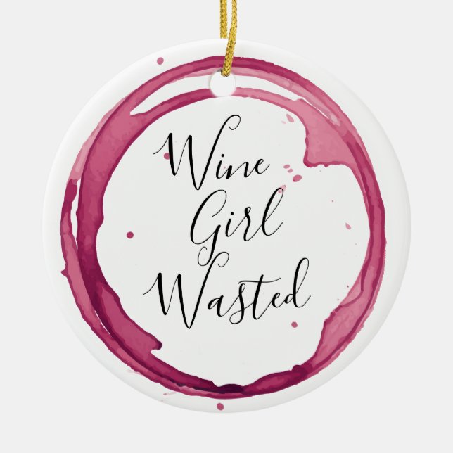 Funny Wine Girl Wasted Christmas Ceramic Tree Decoration (Front)