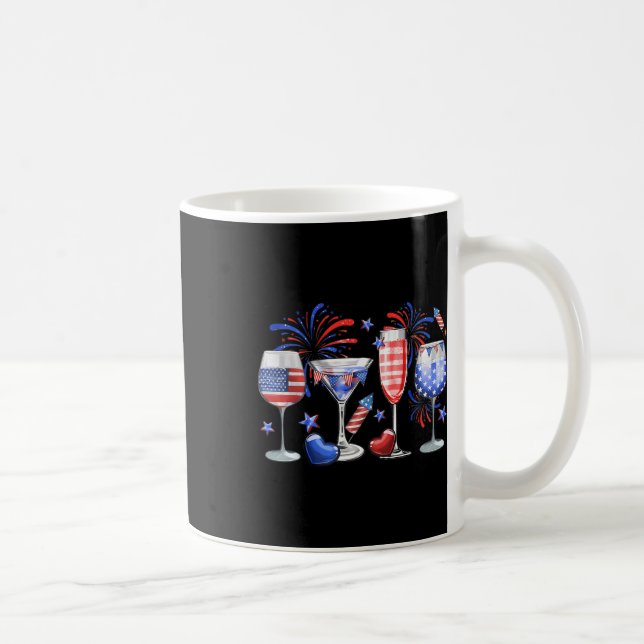 Funny Wine Gl Red White Blue Firework Happy 4th Of Coffee Mug (Right)