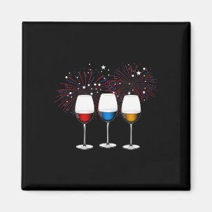 Funny Wine Gl Red White Blue Firework Happy 4th Of Magnet
