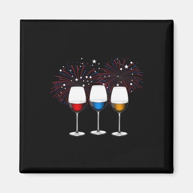 Funny Wine Gl Red White Blue Firework Happy 4th Of Magnet (Front)