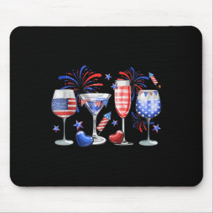 Funny Wine Gl Red White Blue Firework Happy 4th Of Mouse Mat