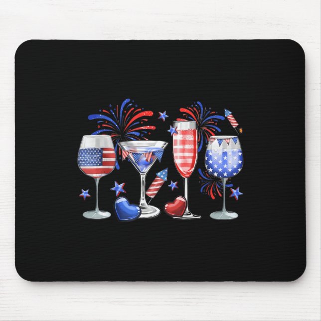 Funny Wine Gl Red White Blue Firework Happy 4th Of Mouse Mat (Front)