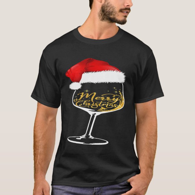 Funny Wine Glass Christmas Ideas Xmas Santa Hat Pa T-Shirt (Front)