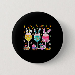 Funny Wine Gles Bunny With Egg Sket Spring Easter 6 Cm Round Badge