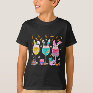 Funny Wine Gles Bunny With Egg Sket Spring Easter T-Shirt