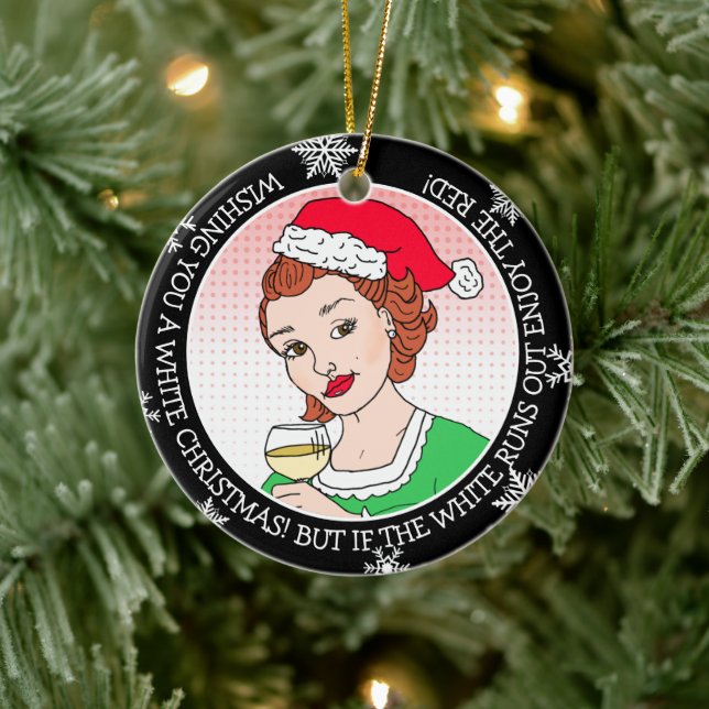 Funny Wine Humour Retro Lady  Christmas Ceramic Tree Decoration (Tree)