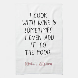 Funny Wine Humour Saying Name Black & Red Tea Towel