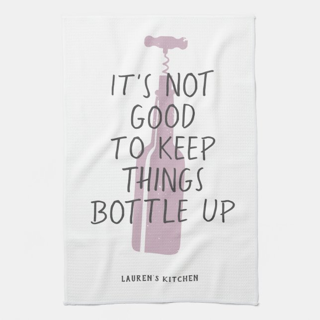 Funny Wine Lover Custom Name Stylish Gift Tea Towel (Vertical)