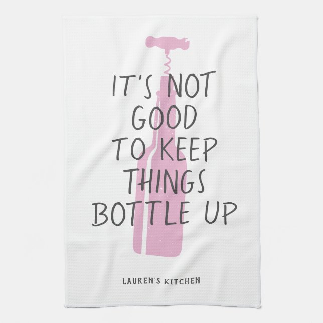 Funny Wine Lover Custom Name Stylish Gift Tea Towel (Vertical)