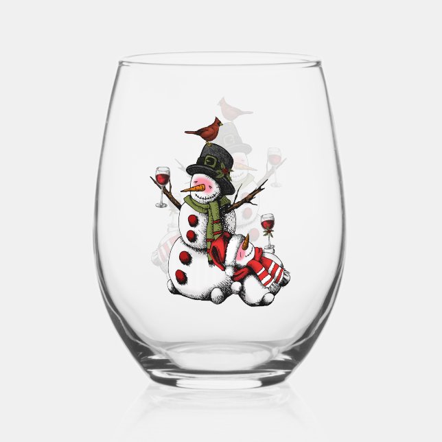 Funny Wine Lover/Snowman Stemless Wine Glass (Front)