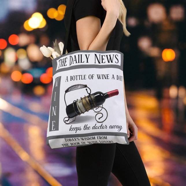 Funny Wine Lovers News Tote Bag (Creator Uploaded)