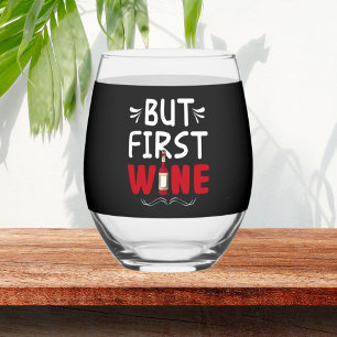 Funny wine lovers word art stemless wine glass