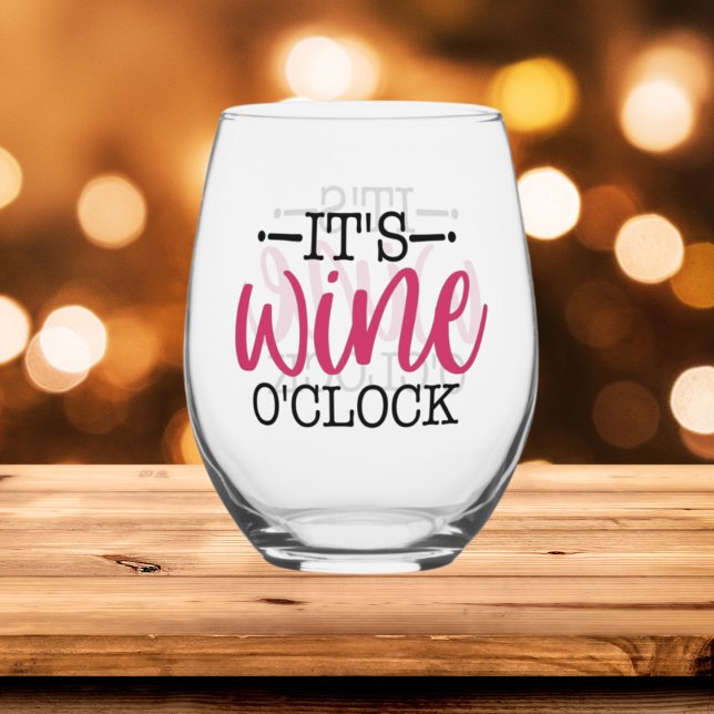 Funny wine o'clock word art stemless wine glass (Creator Uploaded)